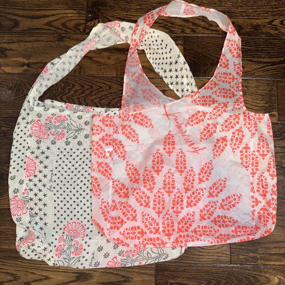 Free People 2 Reusable Shopping tote‎ bag lightweight sling Large Gauze Tarp EUC